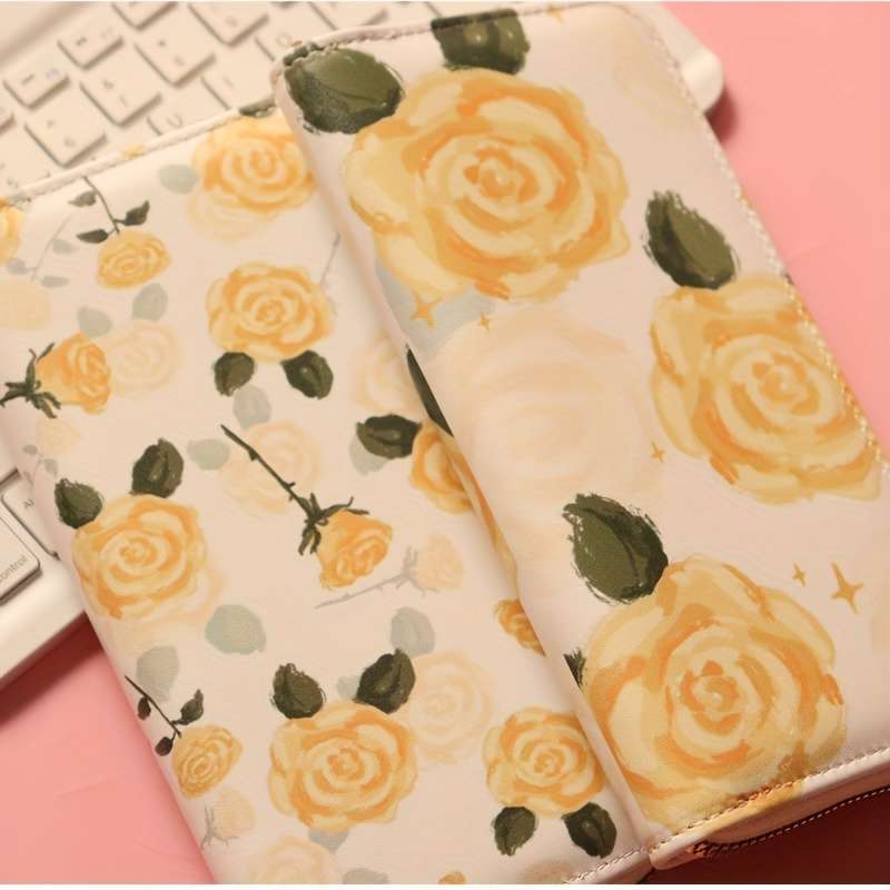 Women'S Fashionable Long Zipper Wallet With Floral Pattern Double Compartment Multiple Card