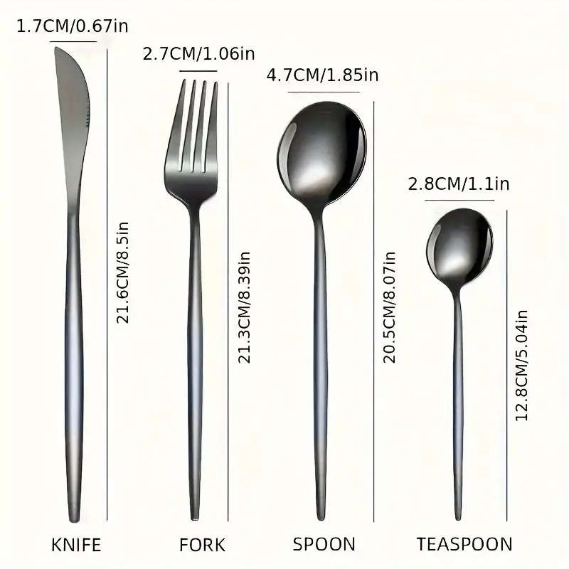 8 Piece Black Stainless Steel Cutlery Set with Knives, Forks, Spoons & Dessert Spoons