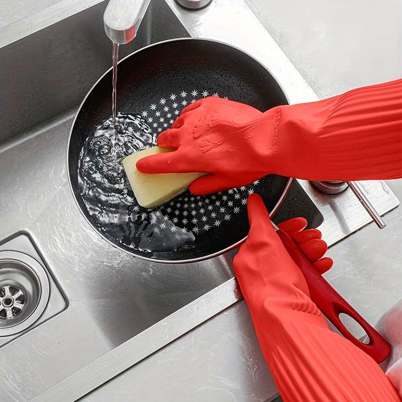 3 Pairs Red Orange Size L Palm 9cm Household Cleaning Gloves