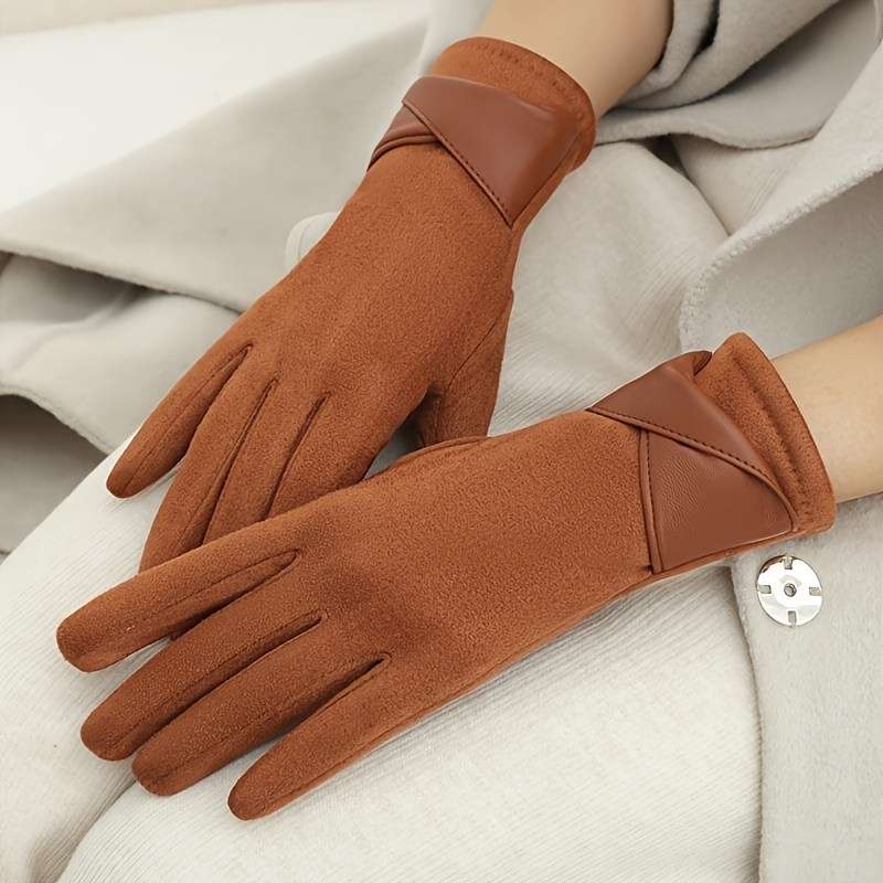 1 Pair Beige One Size Touchscreen Winter Gloves