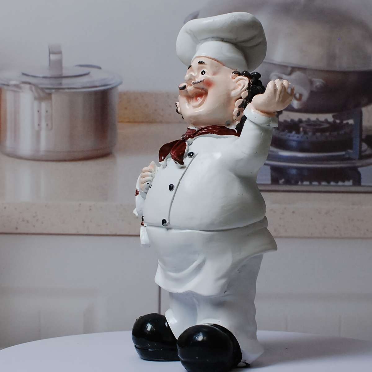 1pc Resin Chef Figurine with Towel Decorative Singing Chef Statue for Kitchen Indoor Use Non-El