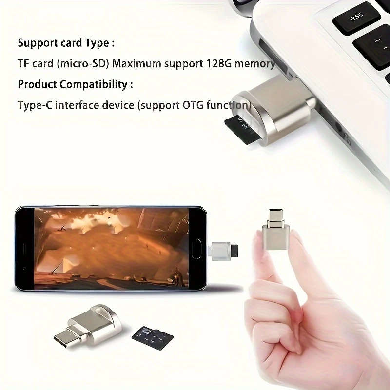 1pc USB-C Micro SD Card Reader Aluminum Alloy USB-C Micro SD Card Reader with OTG TF Memory Card