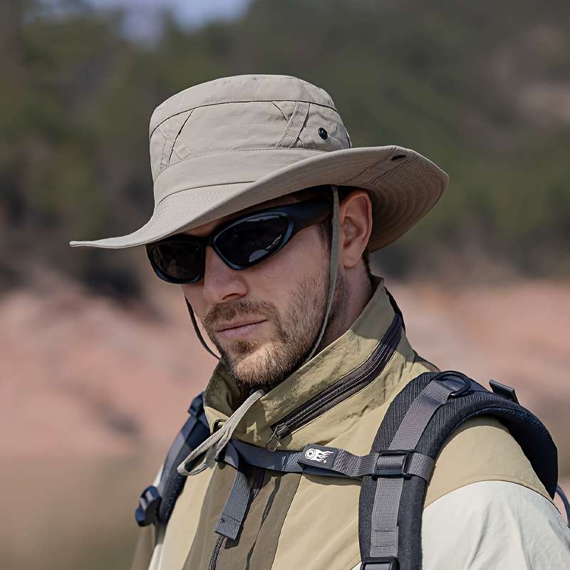 1pc Adjustable No-Logo Beige Bucket Hat with Cross Strap Durable Polyester Ideal for Outdoor Ad