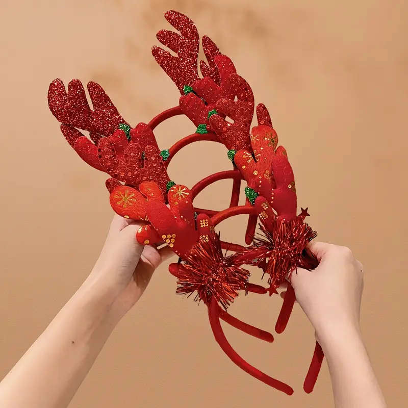 5 Colorful Reindeer Antler Headbands Perfect For Christmas Decorations