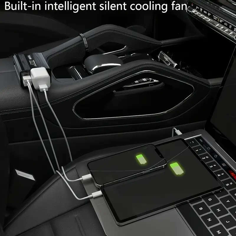 DC12V to AC220V Car Power Inverter with 3.1A Dual USB & Type-C Fast Charging