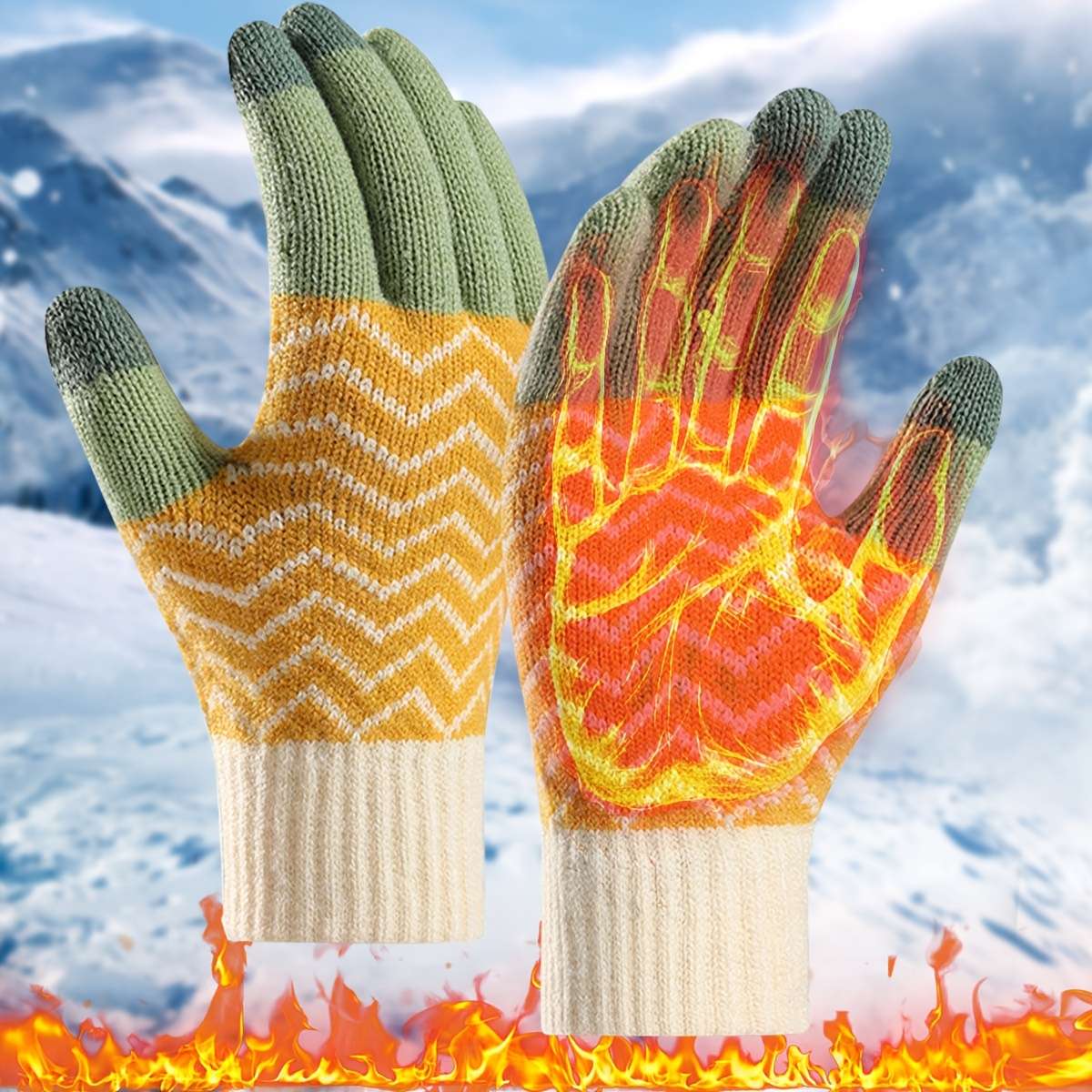 1 Pair Green Warm Gloves