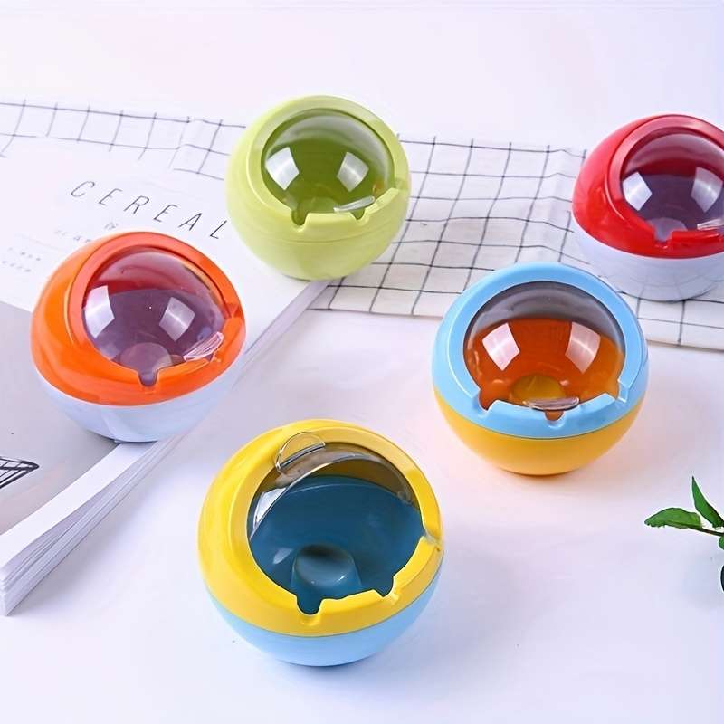 1pc European Style Round Melamine Ashtray with Lid Windproof and Fly-Proof Creative Spherical Des