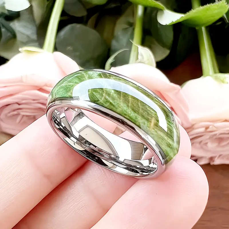 8mm Green Marble Stainless Steel Ring for Men & Women