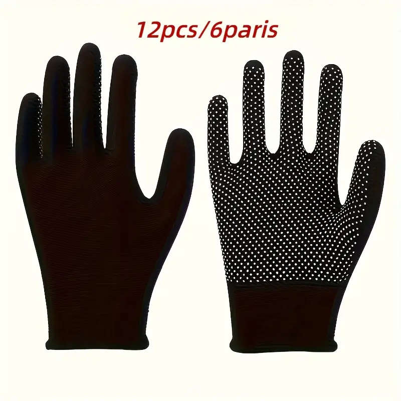 12pcs 6Pairs of Premium Breathable Work Gloves Slip-Resistant Made of Lead-Free Plastic Suitable for