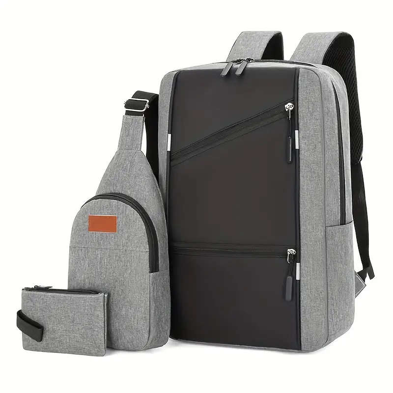 3pcs Business Backpack Shoulder Bag Korean Style Trendy Travel Casual Schoolbag Simple Fashion