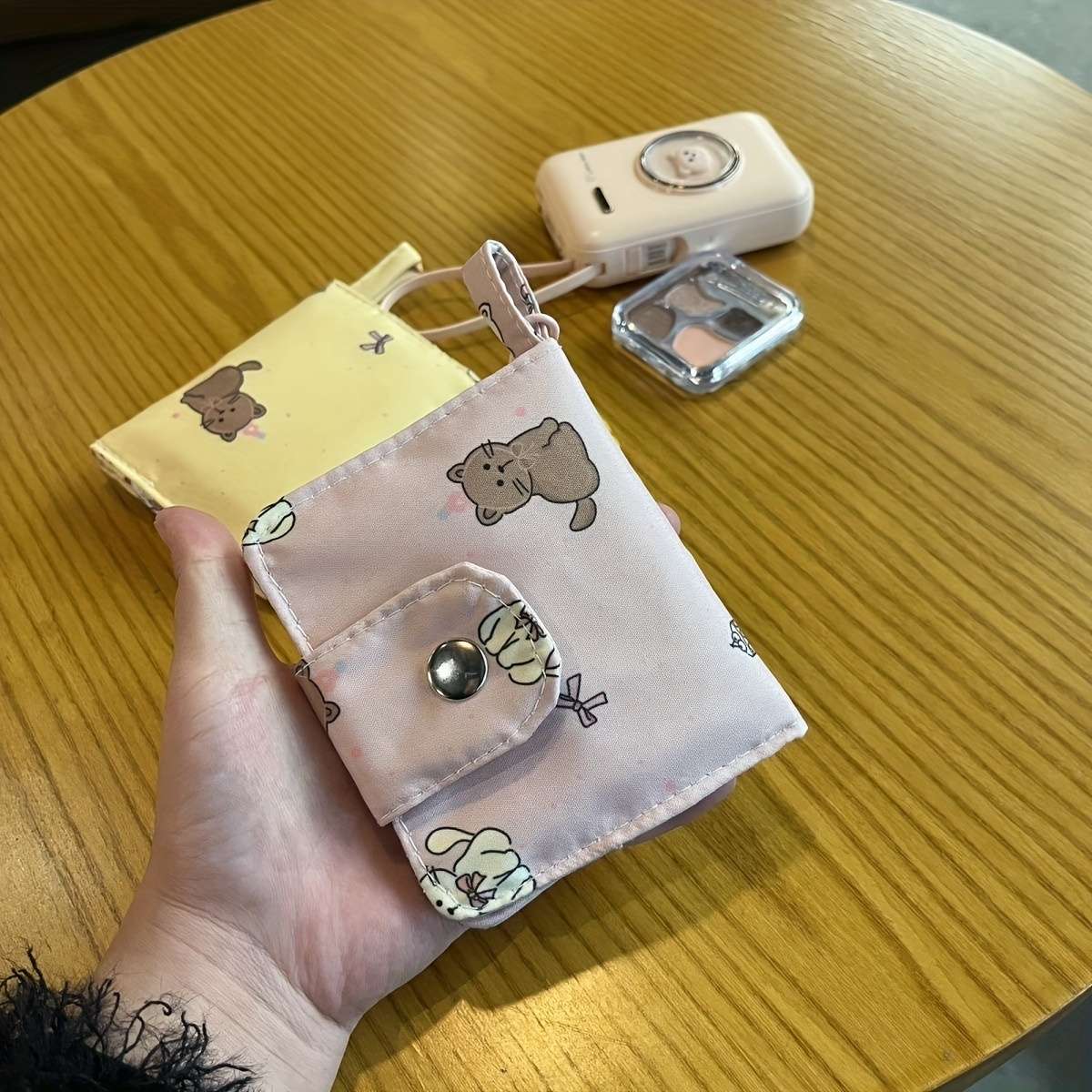 1pc Women's Cute Cat Design Compact Wallet Multi-Layer Card Holder with Snap Closure Durable Can