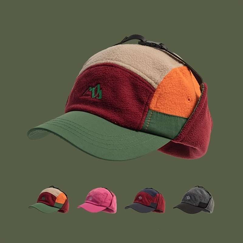 Color Block Fleece-Lined Winter Hat with Ear Flaps Warm Windproof Pilot Cap