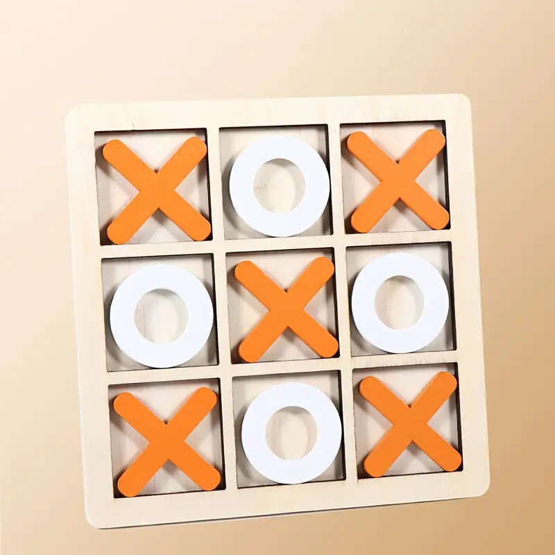 Wooden Tic Tac Toe Game for Youngsters - Mini XO Chess Board with Colorful XOXO Pieces