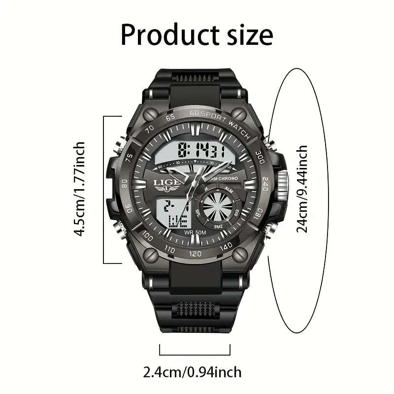 Men's Sports Dual Display Watch Silvery Black