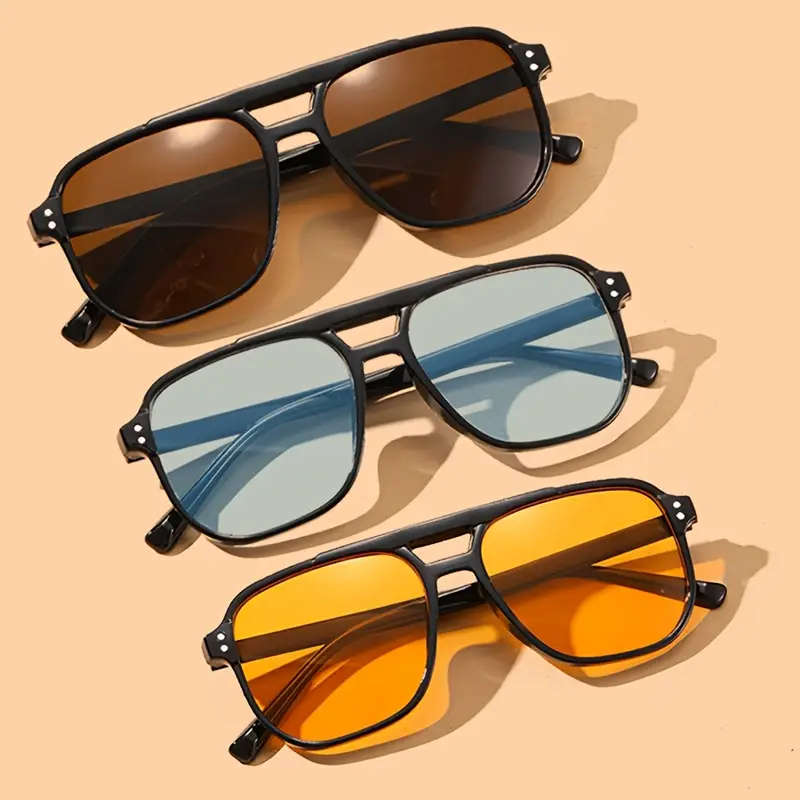 3 Pairs of fashionable retro rectangular frame Sunglasses