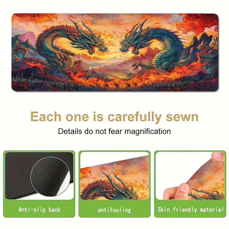 1pc 40x90cm Magical Double Dragon Battle Pattern Rubber Non-Slip Mouse Pad