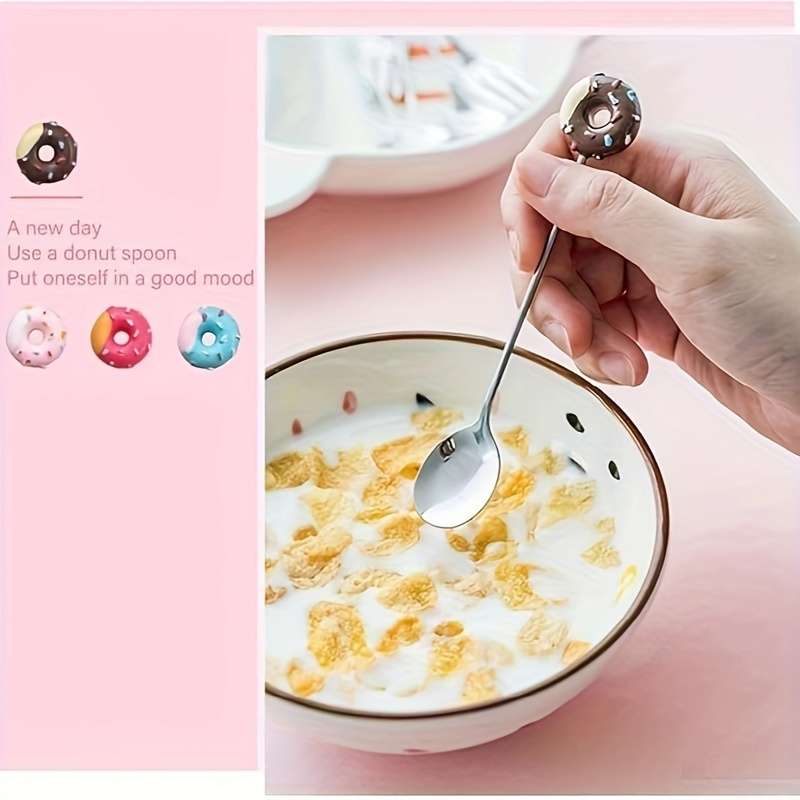 4pcs Set of Cute Donut Stainless Steel Spoons Perfect for Desserts Ice Cream Coffee Idea