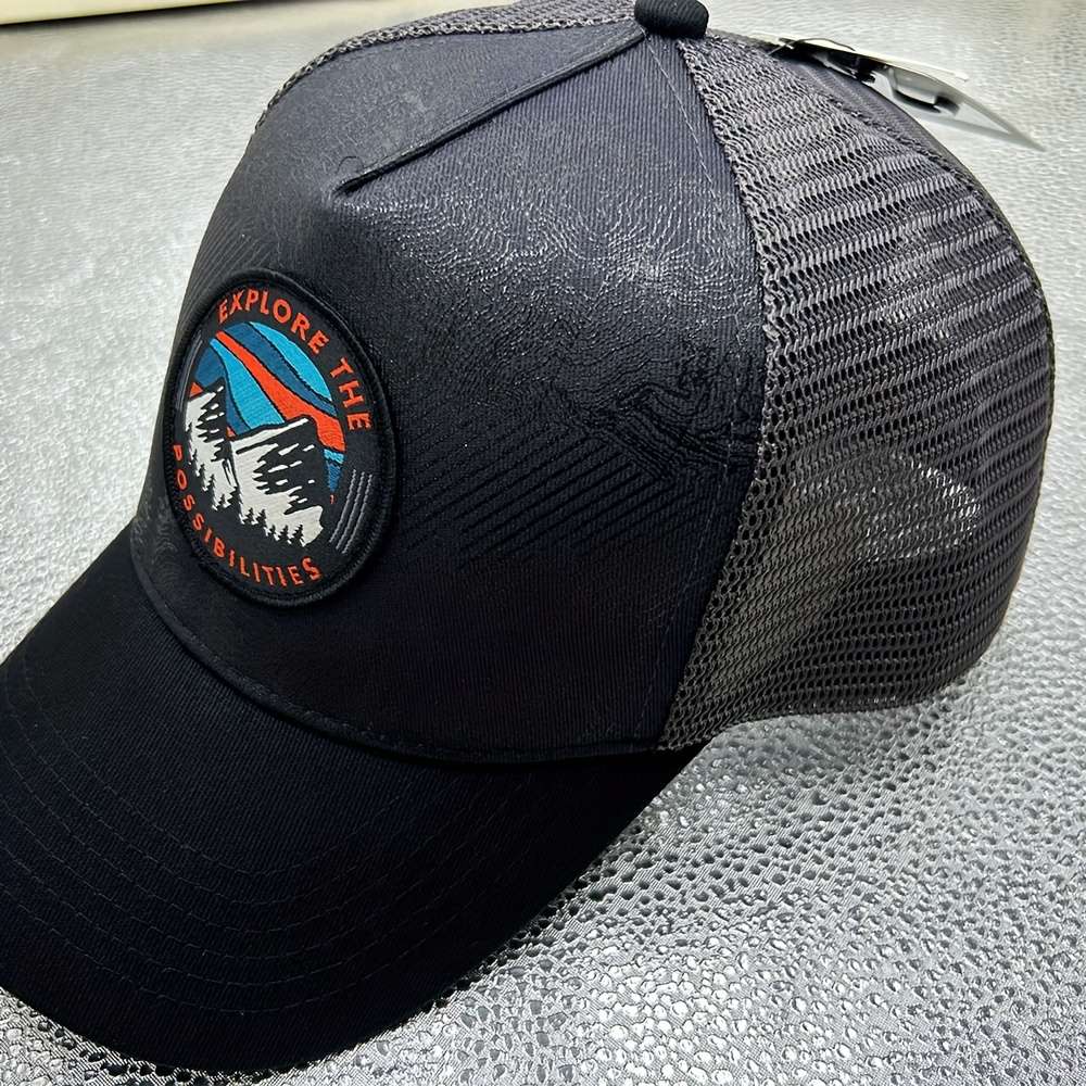 Baseball Cap With Snow Mountain Embroidery Adjustable Snapback Sporty Blue White Strip