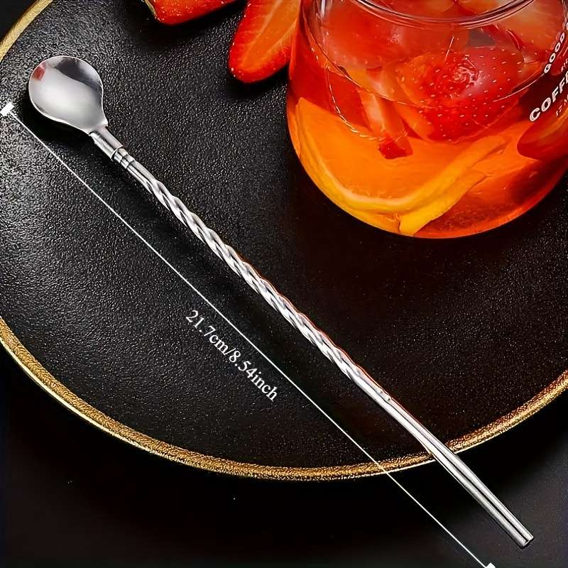 5pcs Dual-Use Long-Handle Iced Tea Spoon Stirring Spoon Stainless Steel Coffee Spoon Colorfu