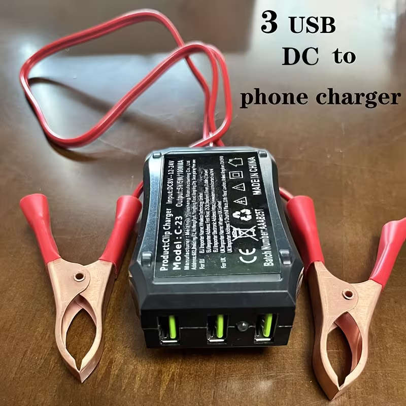 3USB Ports 8V To 24V Battery Converter With Alligator Clip Charger