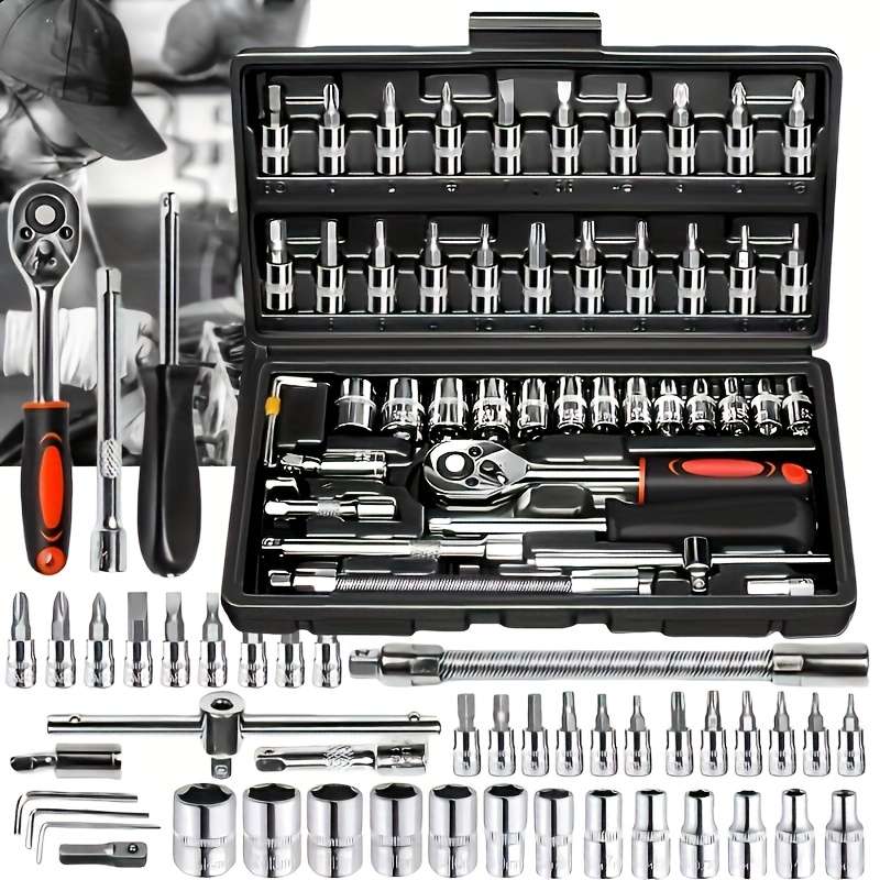 Tools Set 46pcs 1/4-Inch Socket Set Car Vehicle Repair Set