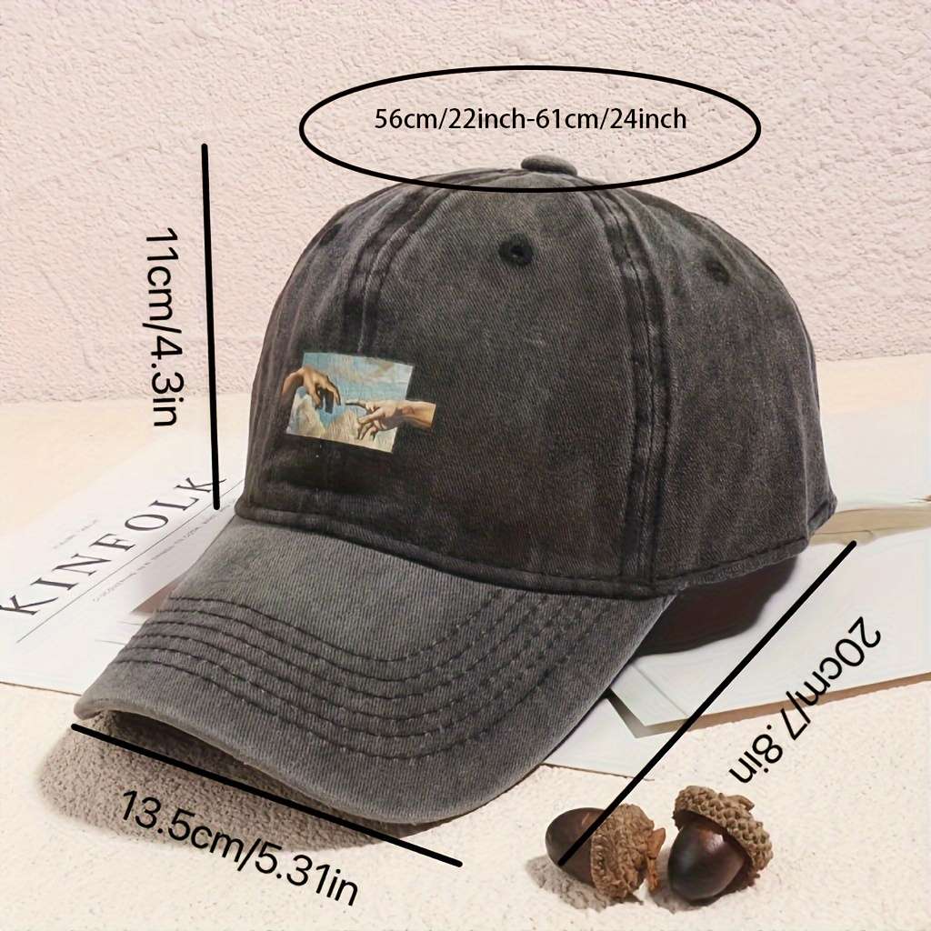 1pc Unisex Vintage Oil Painting Print Baseball Cap Polyester Breathable Casual Embroidered Hat Ha