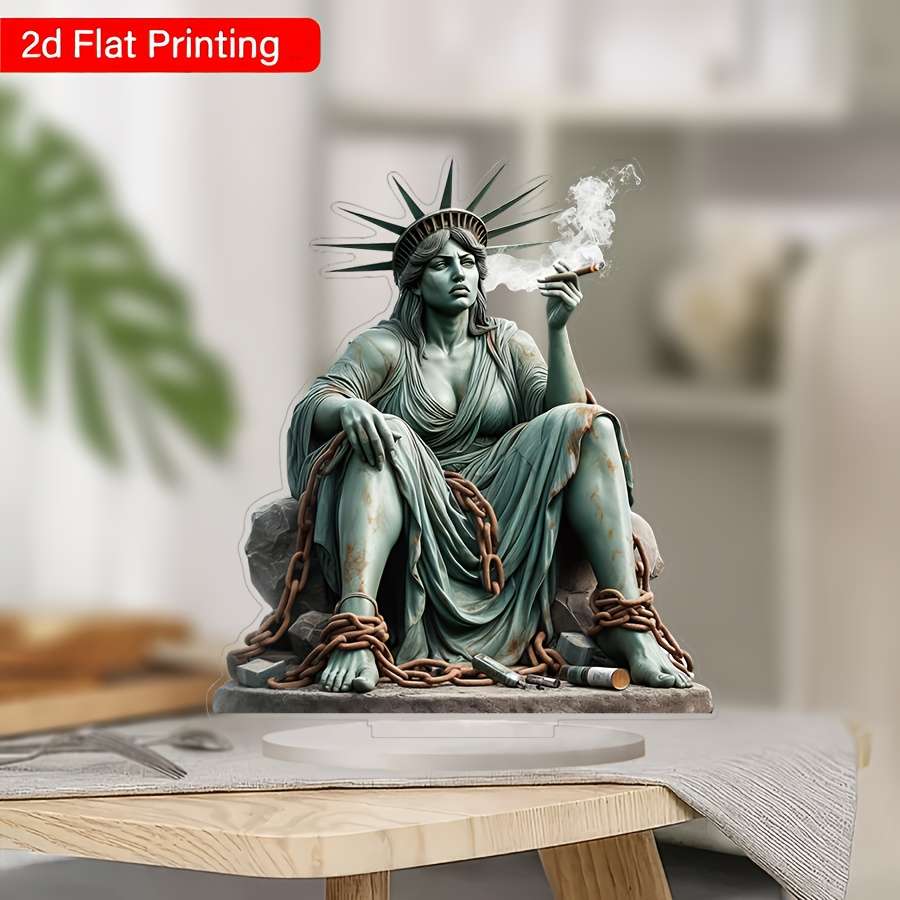 1pc 2D Flat   Acrylic Figurine Statue of Liberty Smoking Home and Office Decoration  F