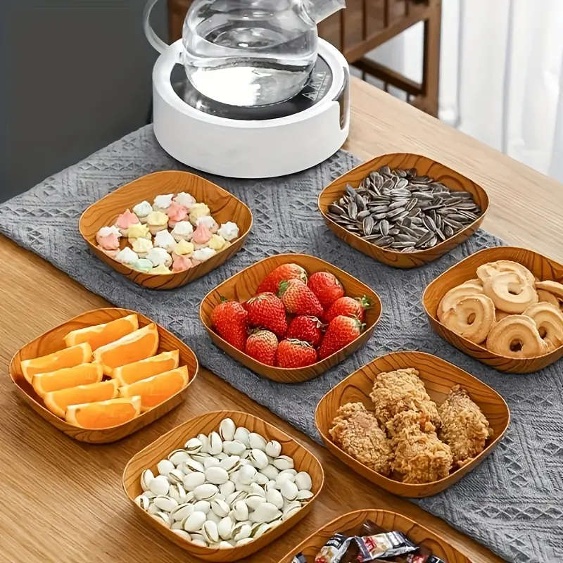 10-Piece Faux Wood Plastic Snack Plate