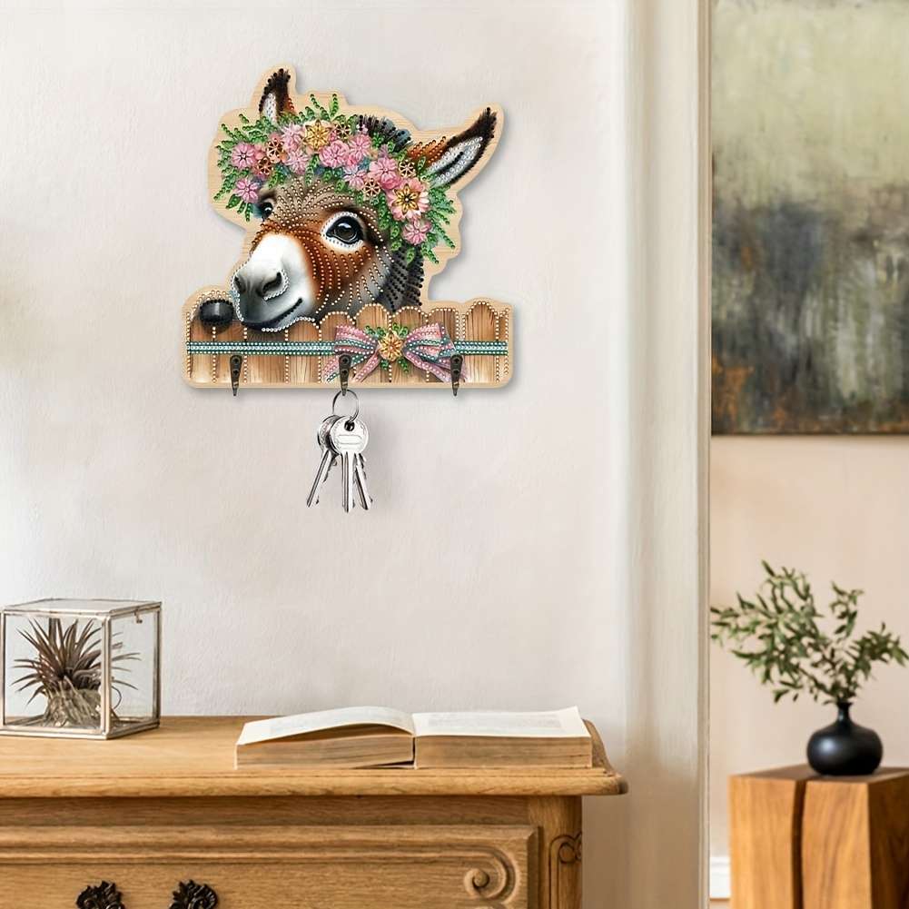 Unique Donkey Diamond Art Coat Hanger SetWall-mounted Key Holder Towel Rack Hat Rack with Decor