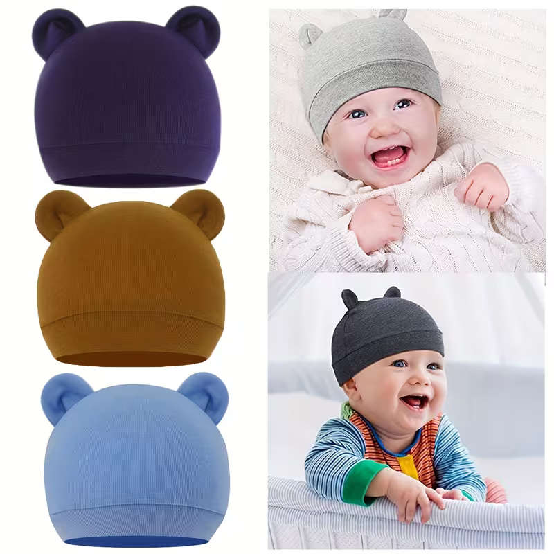 3pcs Baby Bear Ear Beanie Hats 0 To 6 Months