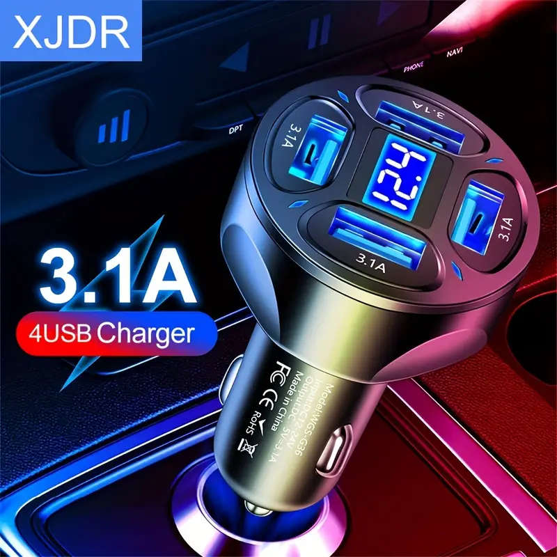 1pc 4in1 USB Car Charger 3.1A 4 Ports Fast Charger Adapter Car Charger Color sent randomly