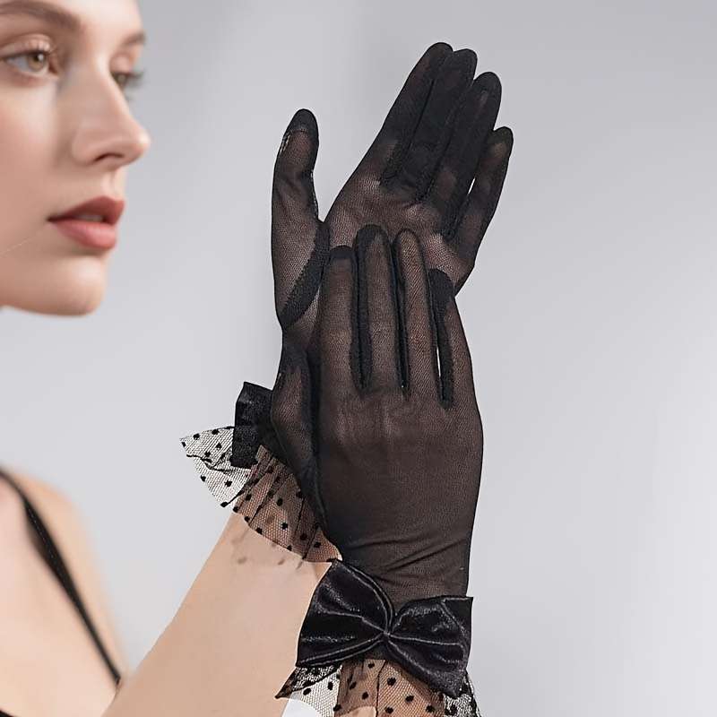 1 Pair White Sheer Mesh Gloves