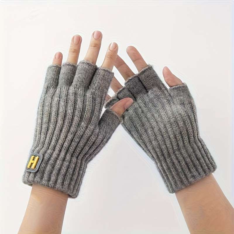 1 Pair Light Grey Warm Touchscreen Fingerless Gloves