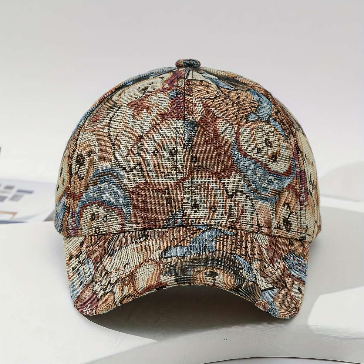 Vibrant Bear Print Unisex Cotton Baseball Cap Trendy Sun Protection Breathable Adjustable