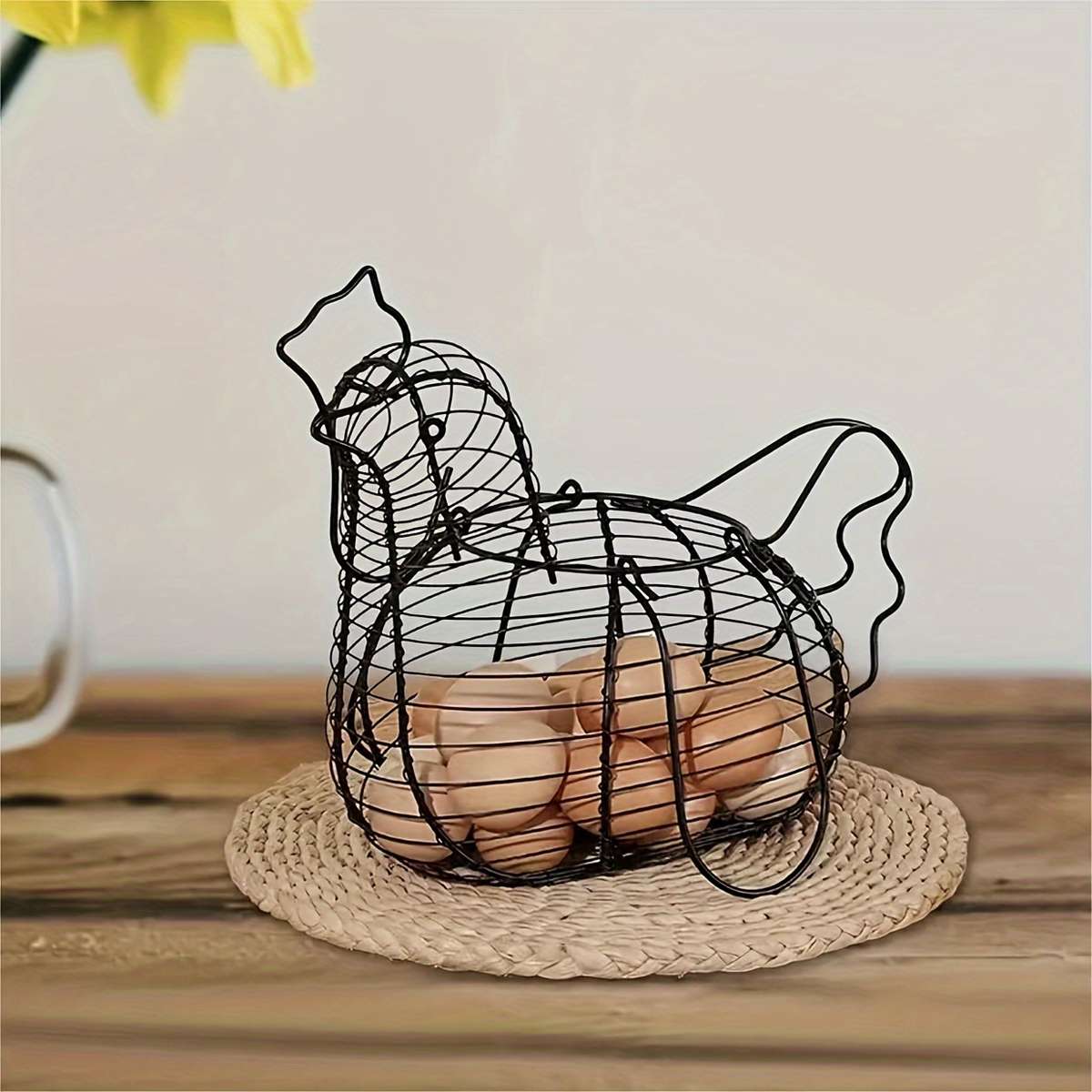 1pc Modern Cast Iron Chicken-Shaped Egg Basket Portable Anti-Shock Egg Storage Container for K