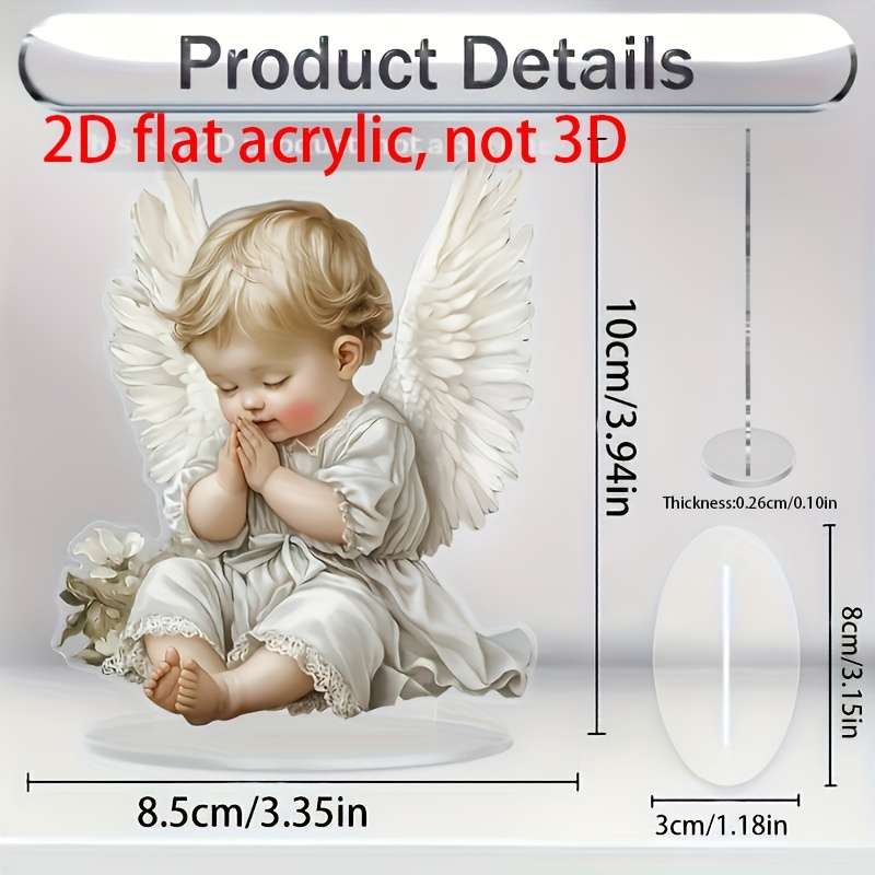 1pc 2D Flat  Acrylic Angel Prayer Statue with Elegant Wings Serene Sleeping Angel in White Dress