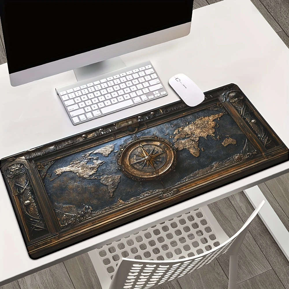 1pc 30x80cm Vintage Compass Design Mouse Pad Anti-Slip Durable Office Accessory