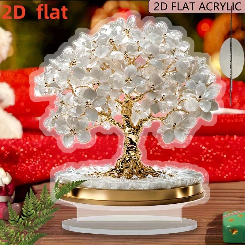 2D Flat Elegant Bohemian Cherry Blossom Acrylic Tabletop Decor Design With Golden Tr