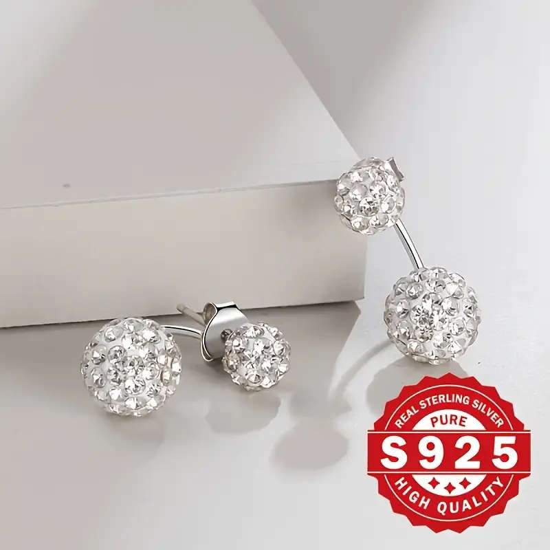 Pair of Women's Rhinestone Ball Earrings, 925 Sterling Silver