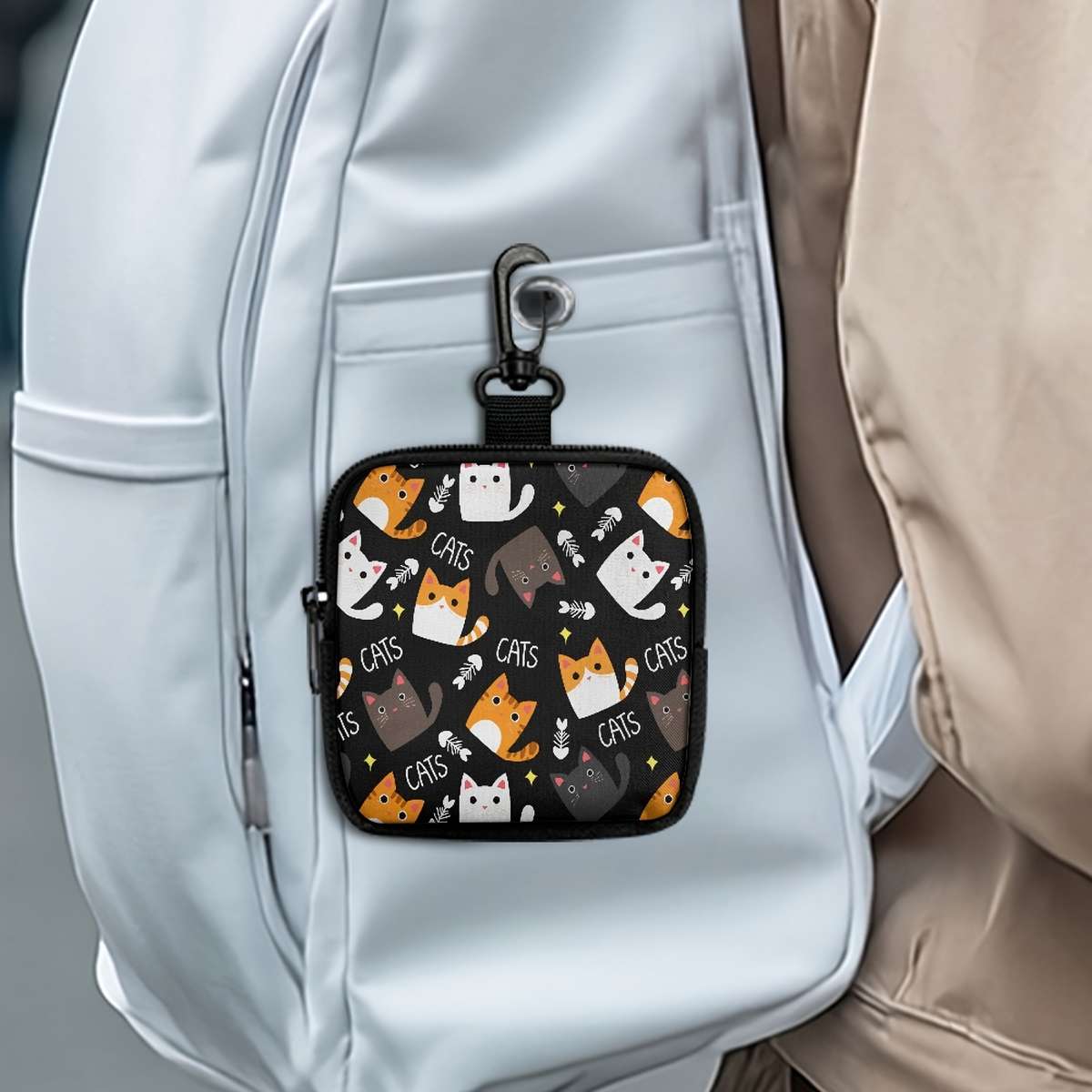 Cute Cat Keychain Coin Purse With Zipper Pocket Multifunctional Hanging Storage Wallet Machin