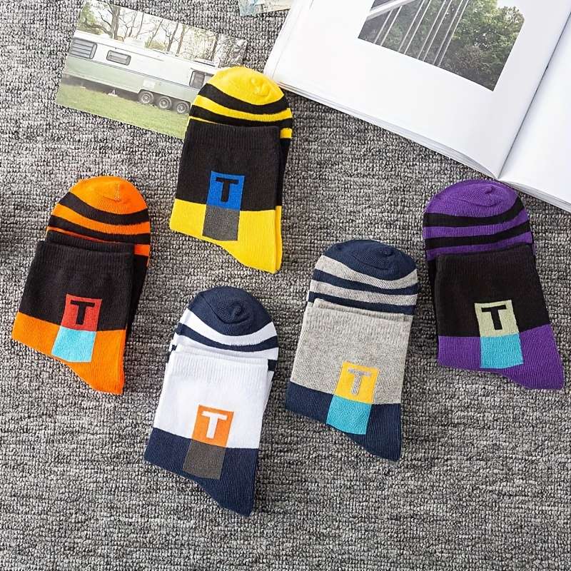 5 Pairs Mixed Colors One Size High Elastic Socks