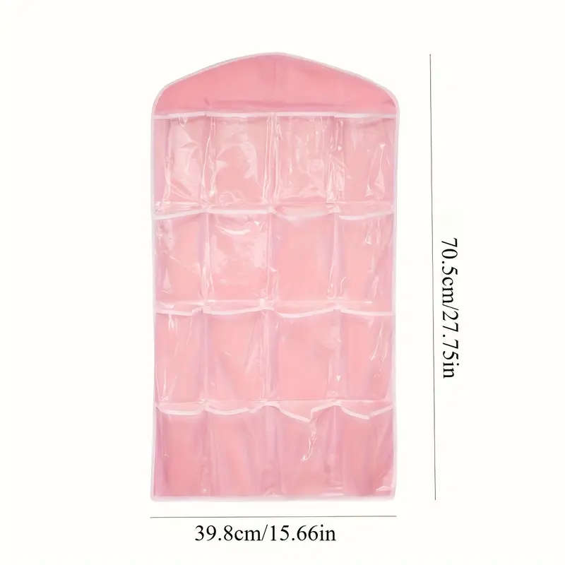 1pc Colorful 16-Pocket Hanging Storage Organizer for Socks Underwear Small Items Transparent Mesh De