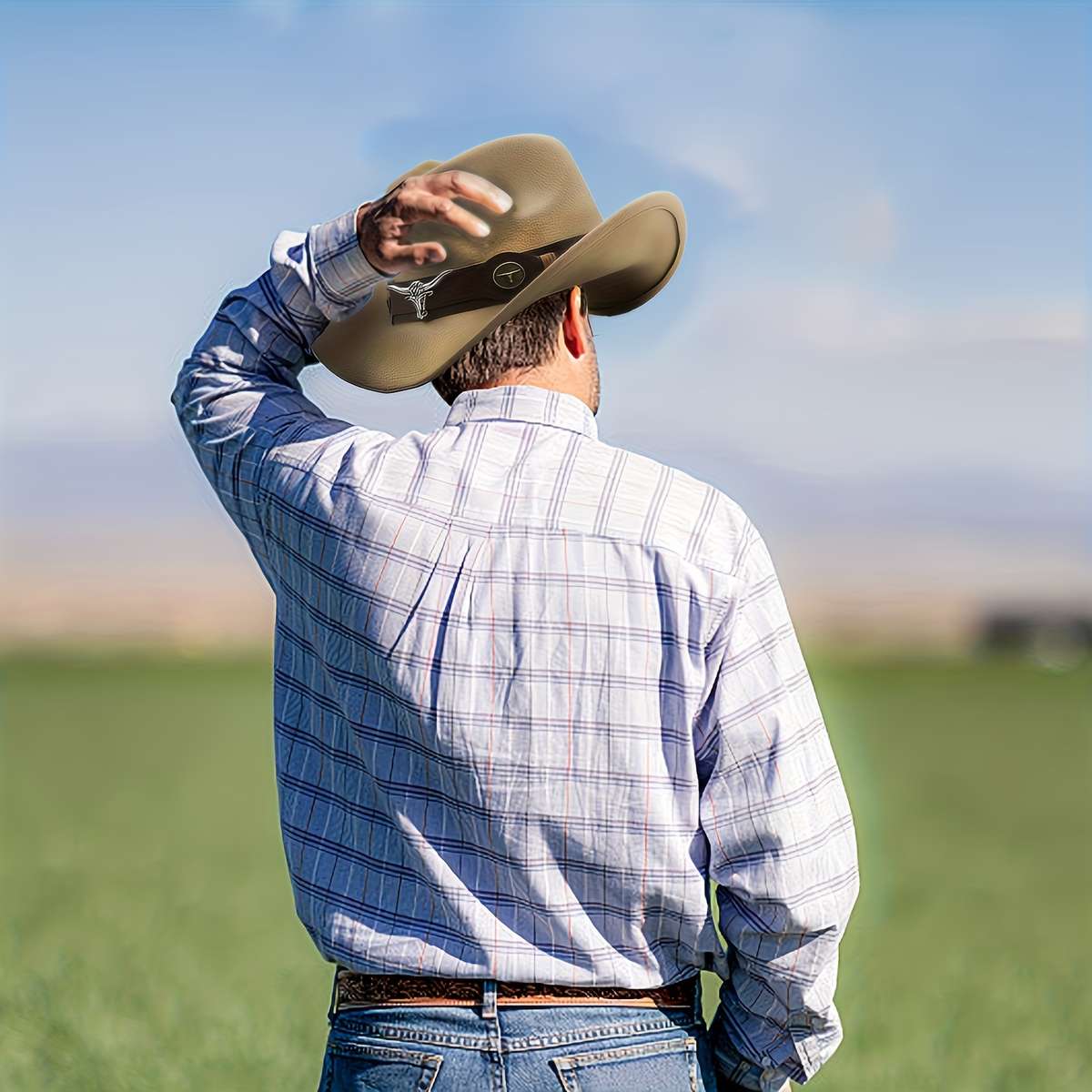 1pc Wide Brim Western Cowboy Hat with Decorative Laces Adjustable Pu Decorative Laces Unisex Retr