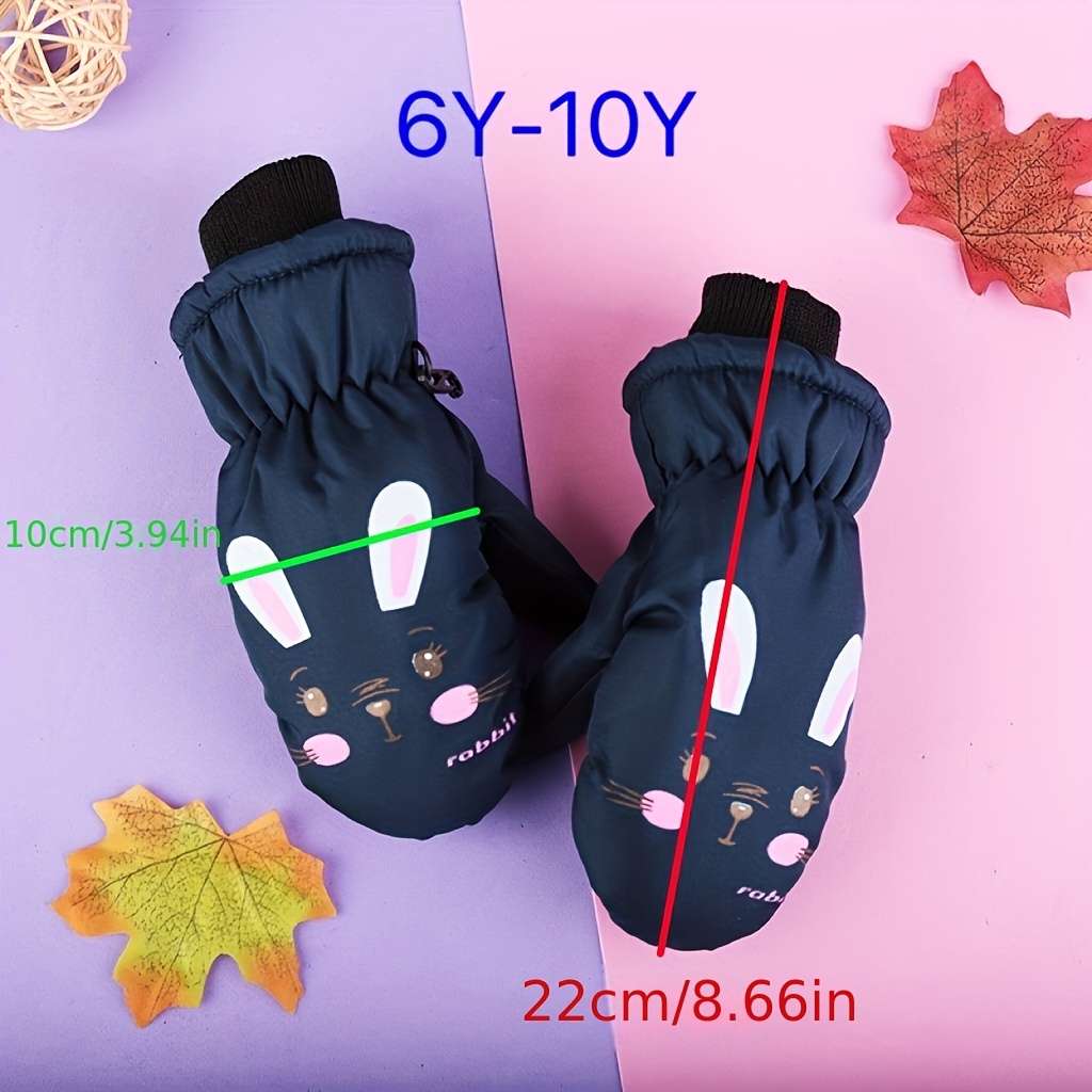 1 Pair Bunny Black Size 3 To 6 Years Old Warm Gloves