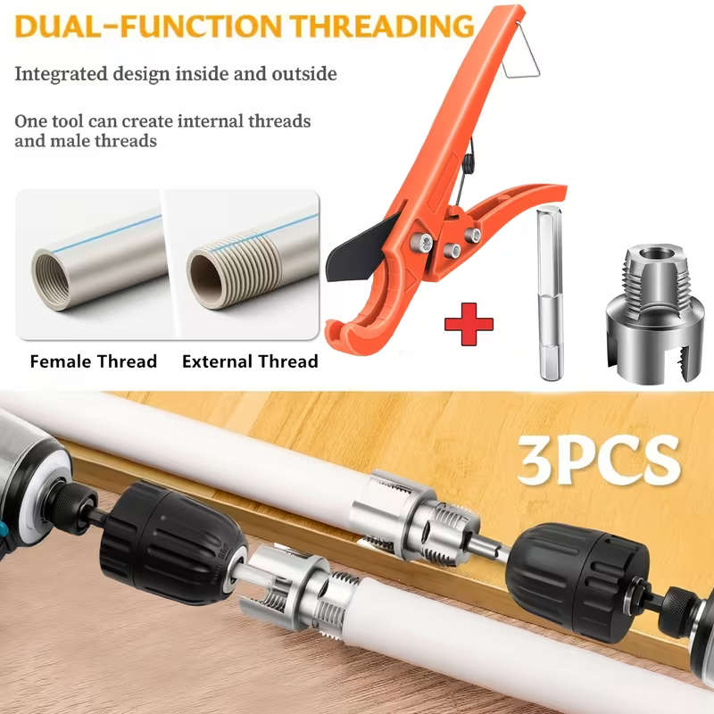 3pcs Pipe Cutter and Water Pipe Thread Repair Tool Set