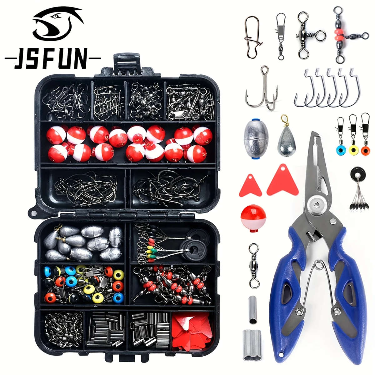 264pcs set Outdoor Fishing Accessories Set with Tackle Box Including Plier Jig Hooks Sinker Weight S
