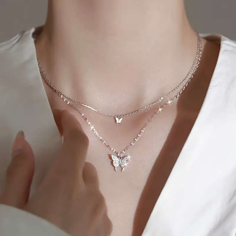 Stainless Steel Necklace Double-Layer Butterfly