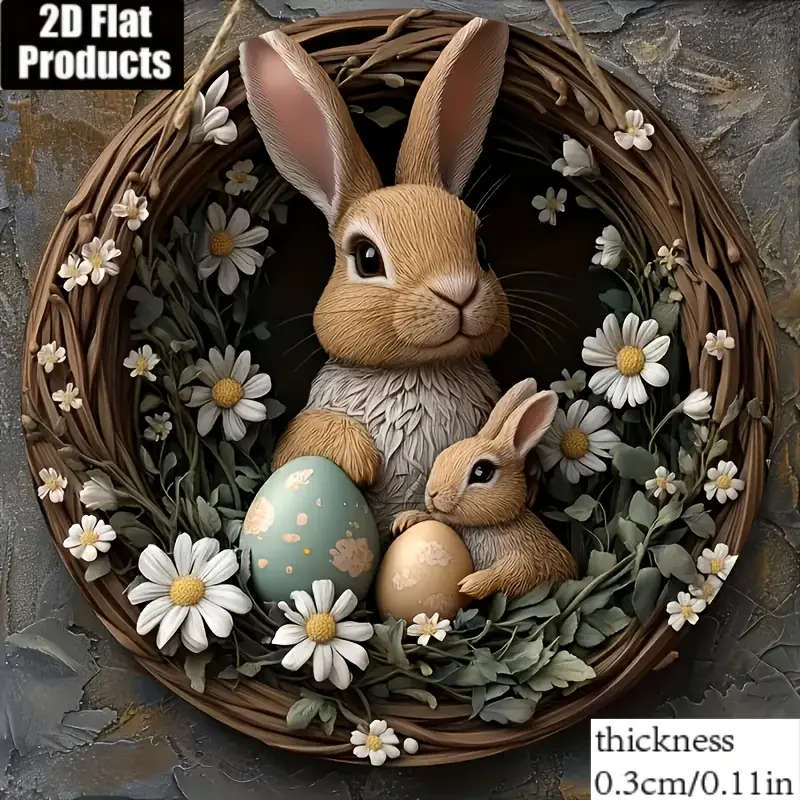 1 Piece Bohemian Easter Bunny Wall Art With Daisy Wreath