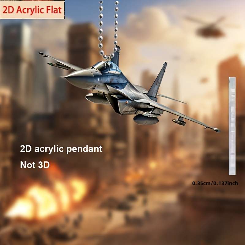 2D Flat S Plane Acrylic Military Aircraft Pendant Fighter Jet Charm For Car M