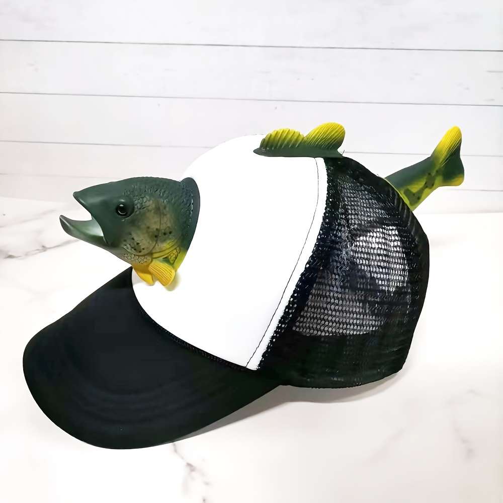 Funky 3D Trout Fish Decor Baseball Cap Lightweight Polyester Sun Hat with Mesh Back PVC Coat